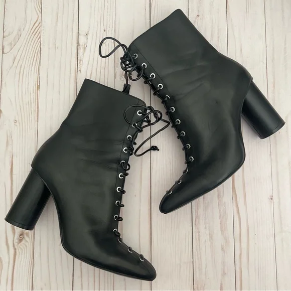 Zara | Shoes | Zara Black Lace Up Leather Ankle Boots 